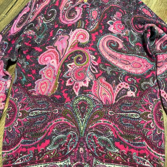 Talbots Audrey Paisley Pink & Purple Cashmere Sweater Small EUC - Picture 7 of 8